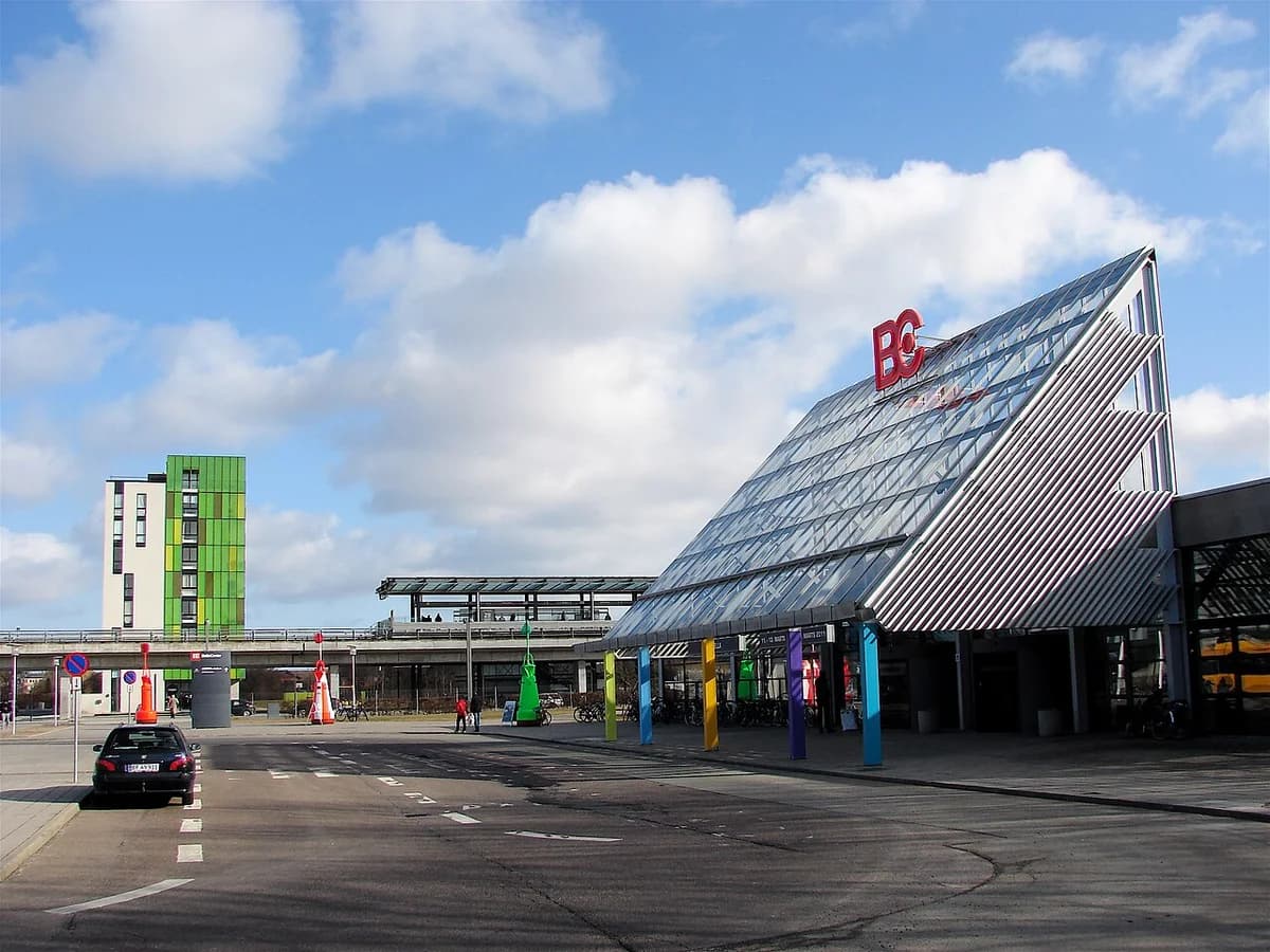 Exterior view of the Bella Center area near a metro station in Copenhagen.