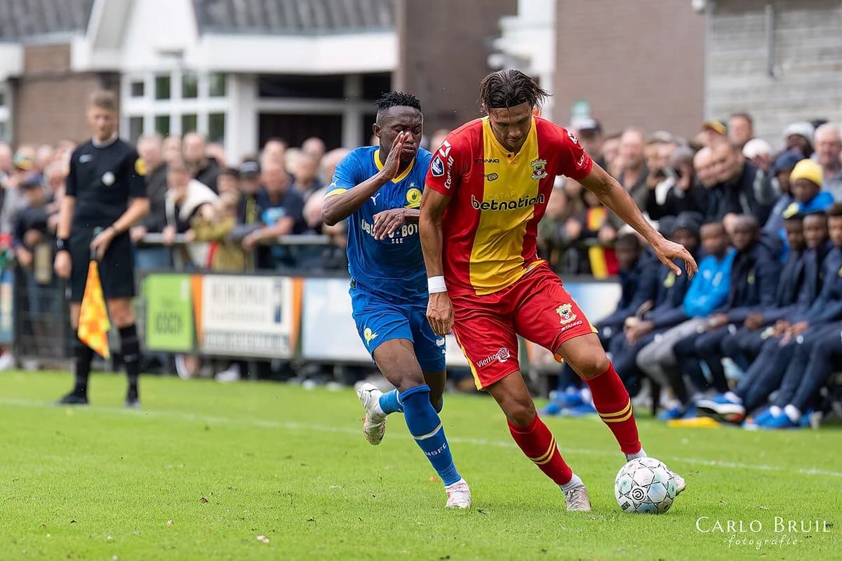 Soccer players from Go Ahead Eagles and Mamelodi Sundowns in action during a friendly match