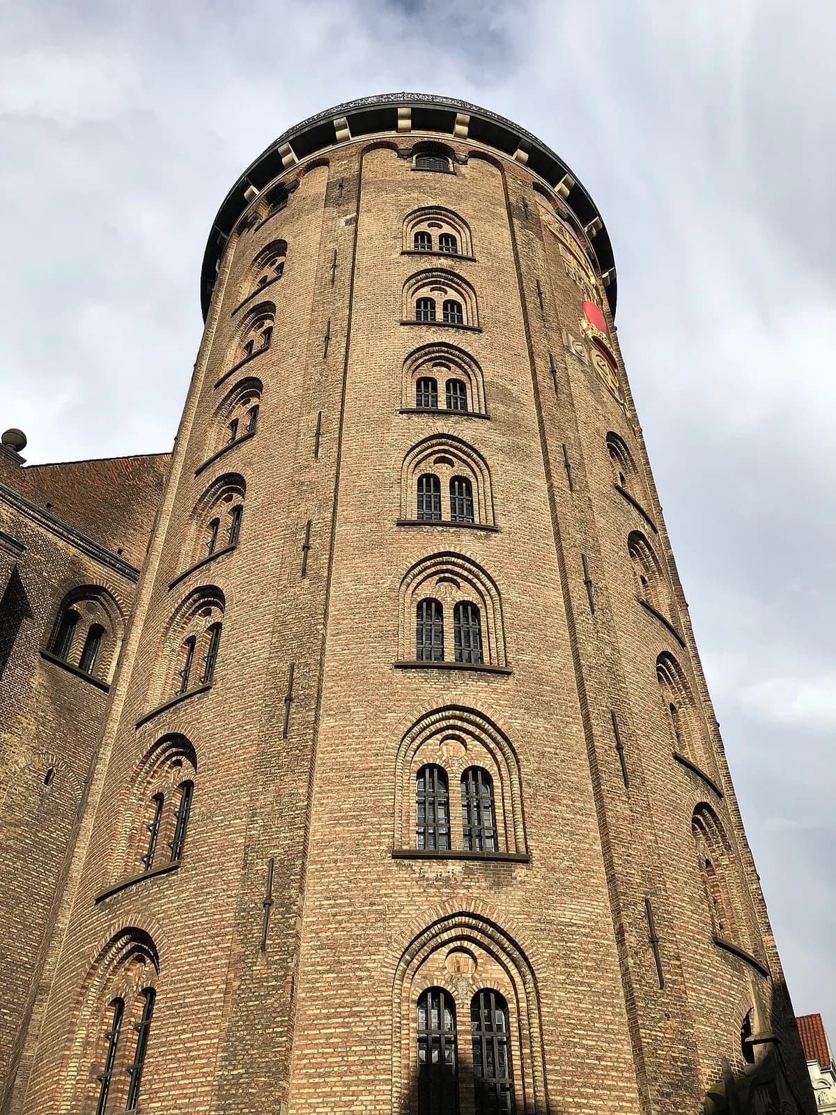 Low-angle view of Rundetårn, the Round Tower in Copenhagen.