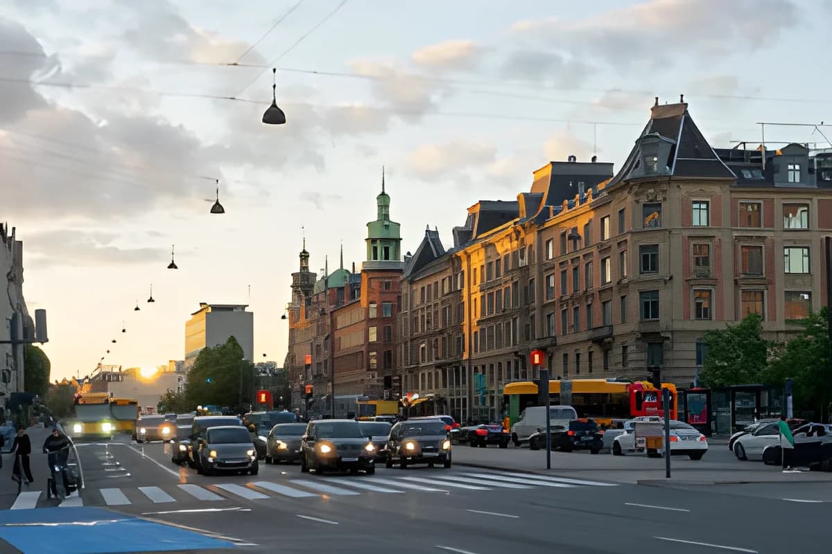 Evening traffic and old buildings in Copenhagen