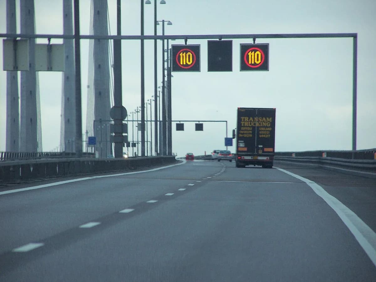 Electronic speed limit signs on the Øresund Bridge showing 110 km/h