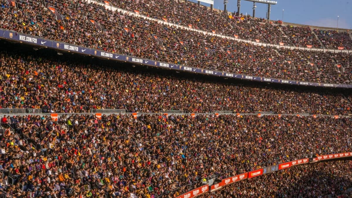 Crowded stands at Camp Nou stadium in Barcelona