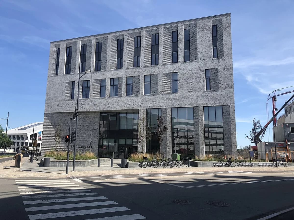 Modern court building with bikes outside